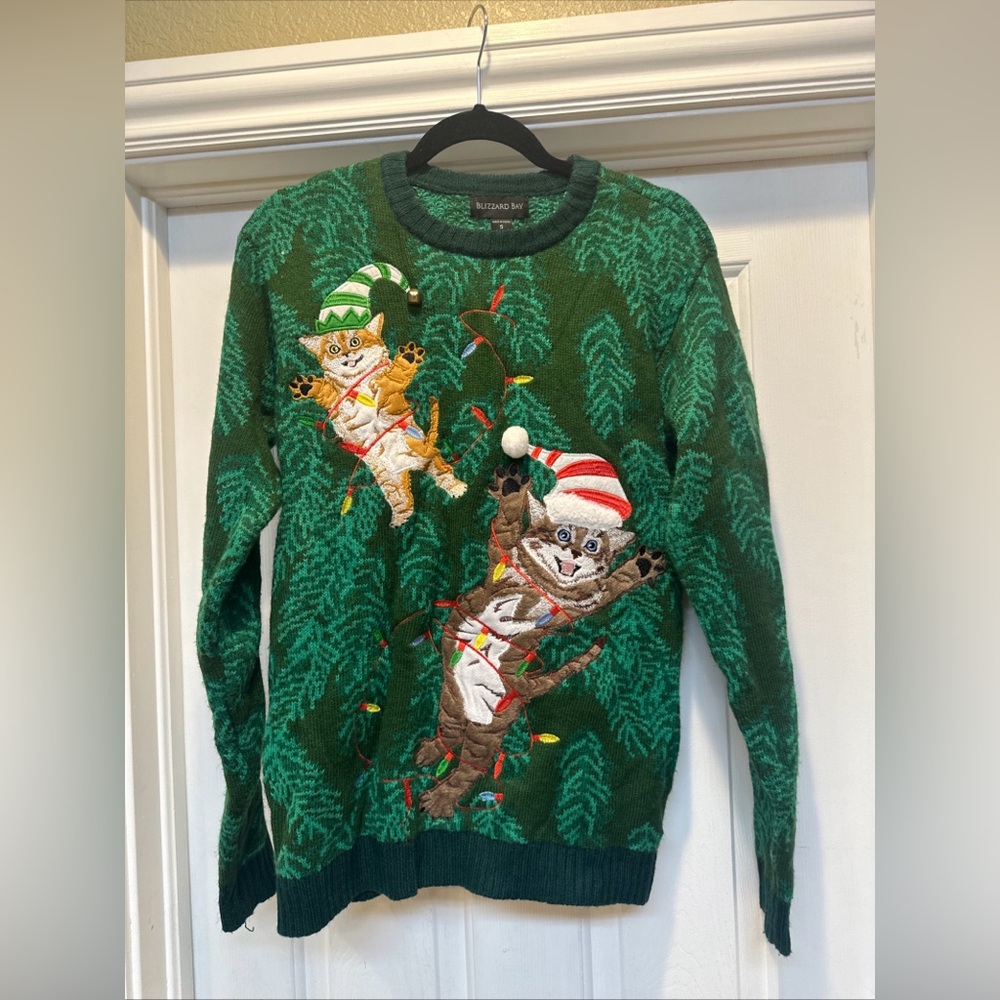 Blizzard Bay Cat Ugly Christmas Sweater Size S
